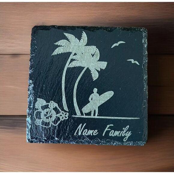 Slate Coasters Personalized Tropical Beach Surfer Laser Engraved 🔥Set Of 4🔥 - Picture 4 of 7